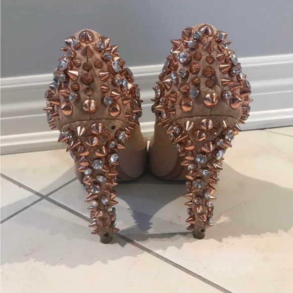 Sam Edelman Spiked Heel Rhinestone Peep Toe Leather Heel size 7.5 - Picture 5 of 5